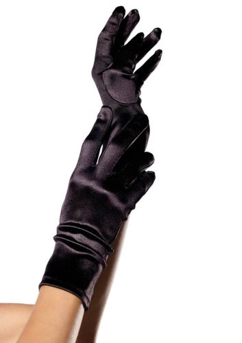 Leg Avenue Wrist Length Satin Gloves, black, O/S