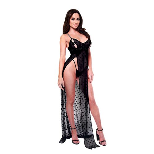 Baci - 2pc Mesh Gown & G-string Set Black S/M