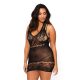 Floral lace opaque mini dress, black, PLUS SI